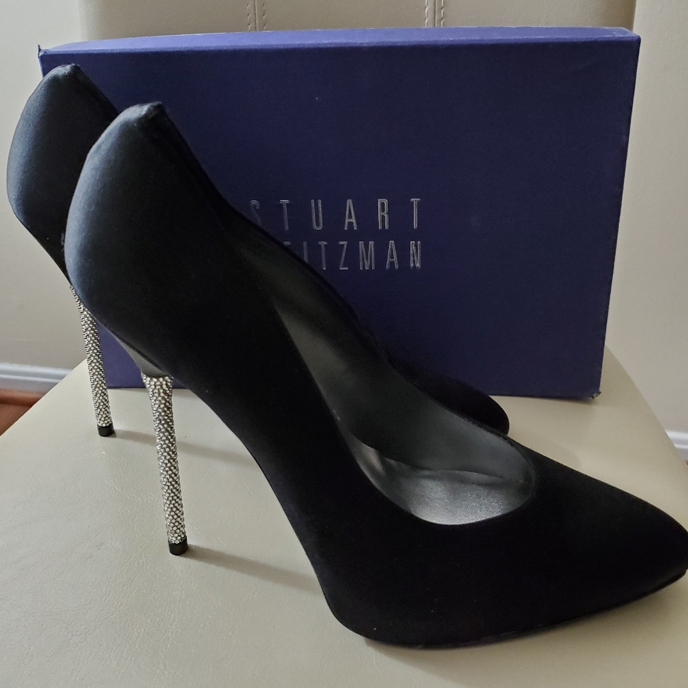 Stuart Weitzman Black Silk/Satin with Crystal Heel